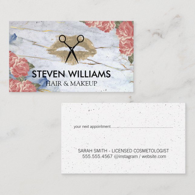 Lipstick Stain | Scissors | Flowers Marble Appointment Card (Front/Back)