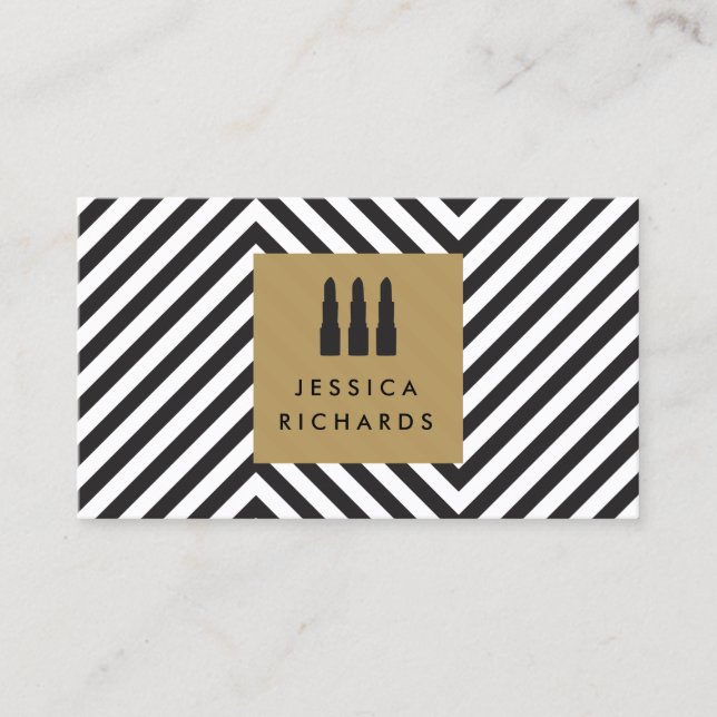 Lipstick Trio Logo with Retro Black/White Pattern Business Card (Front)