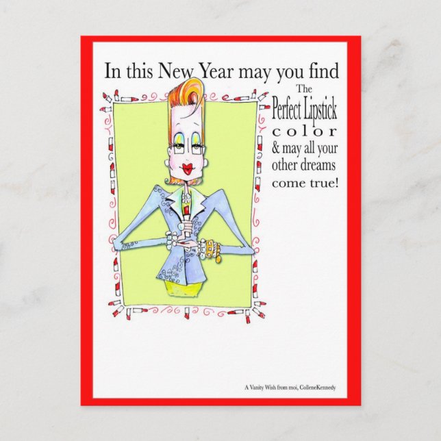 Lipstick wishes for the New Year Holiday Postcard (Front)
