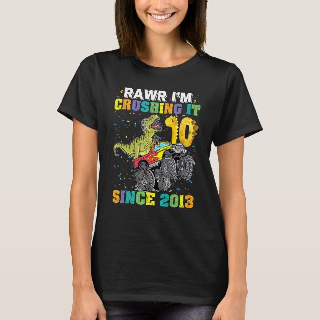 Lique Crushing It T Rex Dinosaur Monster Truck_7 T-Shirt (Front)