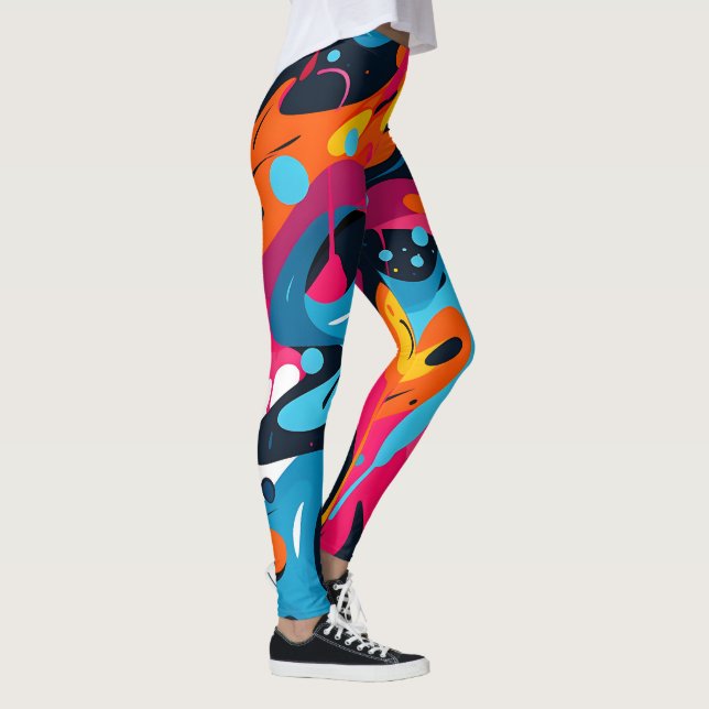 Liquid Abstract Art: Vibrant 3D Pattern Leggings (Right)