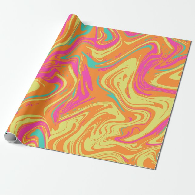 Liquid Abstract Orange pattern Wrapping Paper (Unrolled)