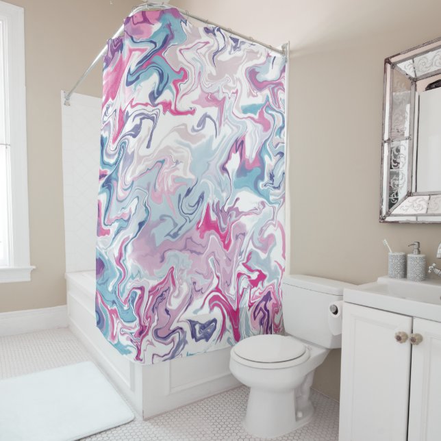 Liquid Acrylic Fluid Art Shower Curtain – Abstract (In Situ)