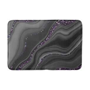 Liquid Black Grey White Agate Glitter Dream #1 Bath Mat