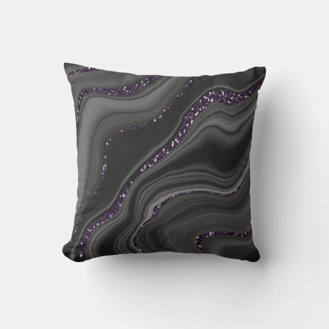 Liquid Black Grey White Agate Glitter Dream #1 Throw Pillow (Front)