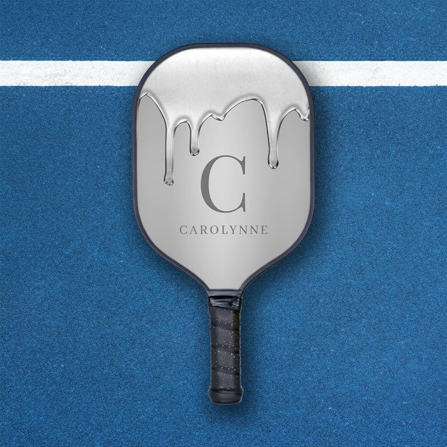 Liquid Chrome Drips Silver Metal Monogram Pickleball Paddle (Liquid Chrome Drips Silver Metal Monogram Pickleball Paddle)