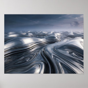 Liquid Chrome Metallic Landscape Poster