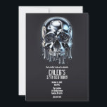 Liquid Chrome Silver Drip Skull Birthday Party Invitation<br><div class="desc">Customize for your event</div>