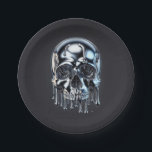 Liquid Chrome Silver Drip Skull Halloween Party Paper Plate<br><div class="desc">Customize with any text. Matching items are available.</div>