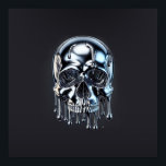 Liquid Chrome Silver Drip Skull Halloween Party Poster<br><div class="desc">Customize with any text. Matching items are available.</div>