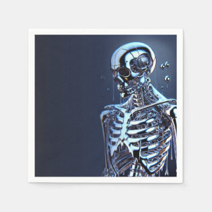 Liquid Chrome Silver Skeleton Robot Birthday Party Napkin