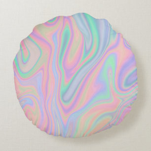 Liquid Colourful Abstract Rainbow Round Pillow