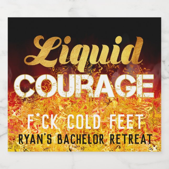 Liquid Courage| Flaming Black & Gold Funny Beer Bottle Label (Single Label)