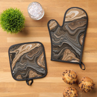 Liquid design creation oven mitt & pot holder set