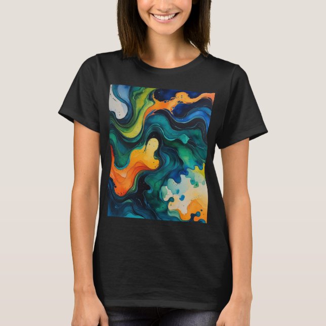 Liquid Dreamscape – Abstract Watercolor Flow Tee (Front)
