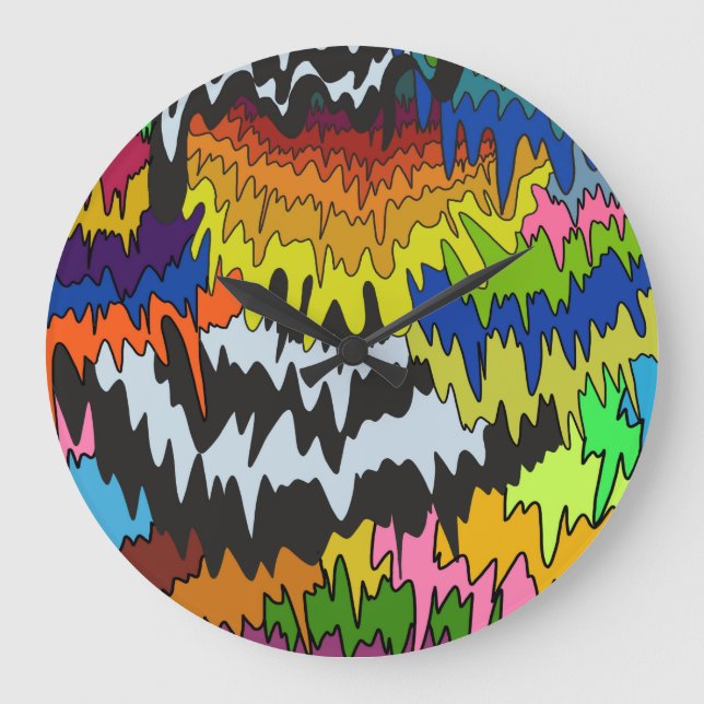 Liquid Drip Colourful Groovy Stripe Trippy Pattern Large Clock (Front)