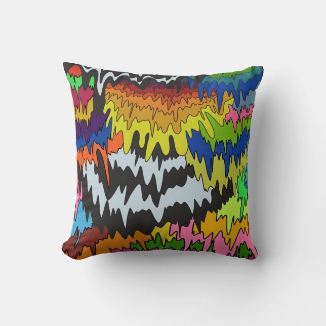 Liquid Drip Colourful Groovy Stripe Trippy Pattern Throw Pillow (Front)