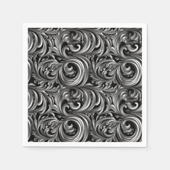 Liquid Elegance - Metallic Black liquid pattern Napkin (Front)
