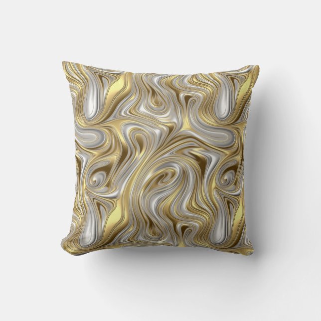 Liquid Elegance - Metallic liquid pattern Throw Pillow (Front)