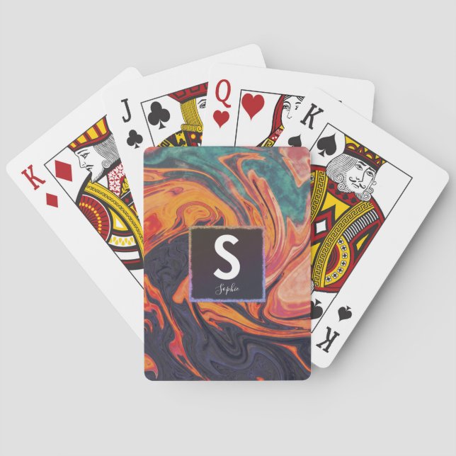 Liquid Elegant Marble Name Monogram Playing Cards (Back)