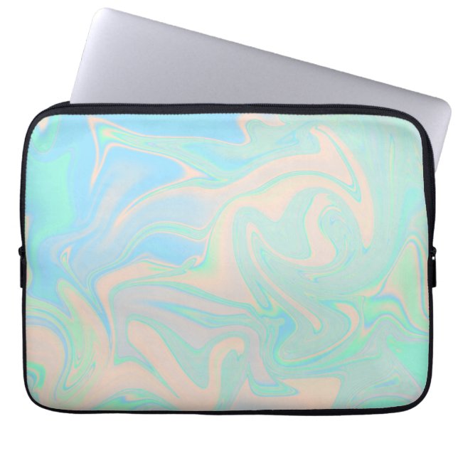 Liquid faux holographic iridescent texture laptop sleeve (Front)
