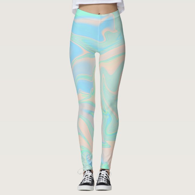 Liquid faux holographic iridescent texture leggings (Front)