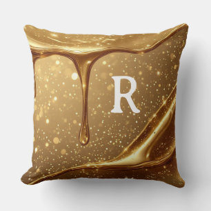 Liquid Gold Drip Glitter Bokeh Luxury Glam Throw Pillow