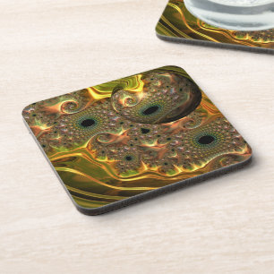 Liquid Gold Fractal Dream  Coaster