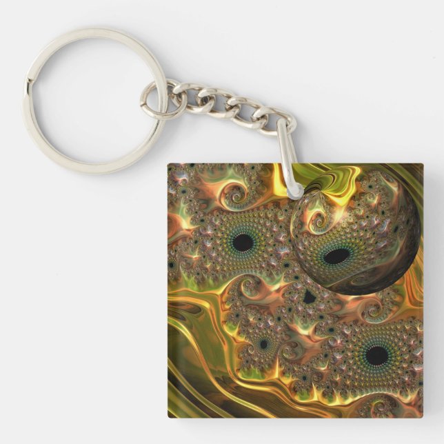 Liquid Gold Fractal Dream  Keychain (Front)