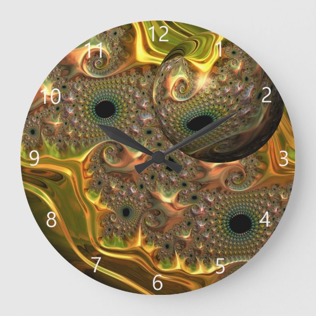 Liquid Gold Fractal Dream  Large Clock (Front)