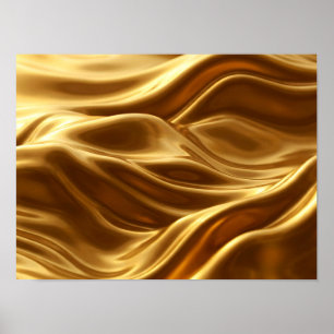 Liquid Gold Metallic Abstract Flowing Waves Poster