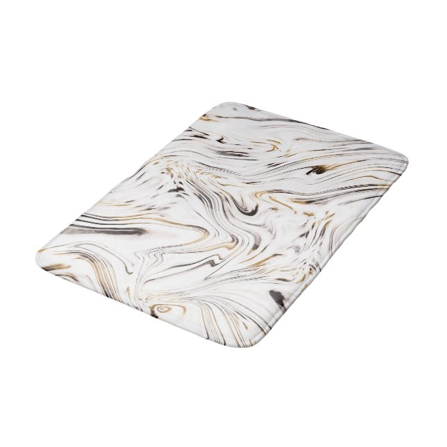Liquid Gold Silver Black Marble #1 Bath Mat (Angled)
