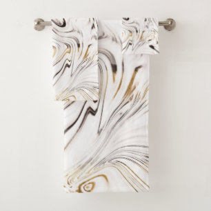 Liquid Gold Silver Black Marble #1 Bath Towel Set
