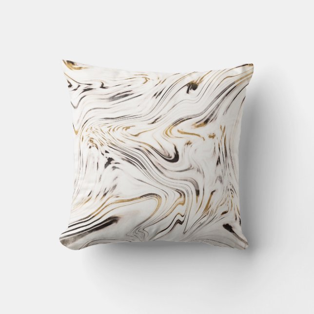 Liquid Gold Silver Black Marble #1 Throw Pillow (Front)