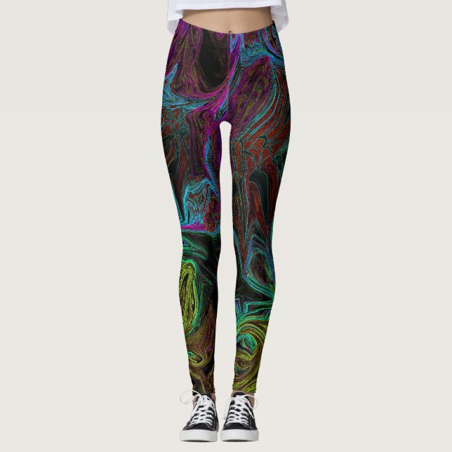Liquid Graffiti Glowing Yellow Leggings (Front)