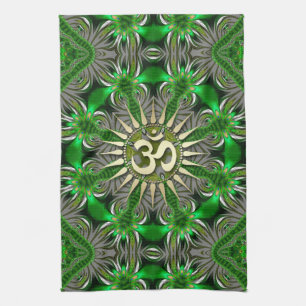 Liquid Green Om Yoga Hippie Fabric Banner TeaTowel Kitchen Towel