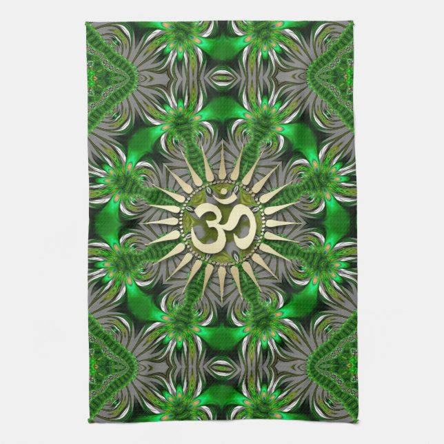 Liquid Green Om Yoga Hippie Fabric Banner TeaTowel Kitchen Towel (Vertical)