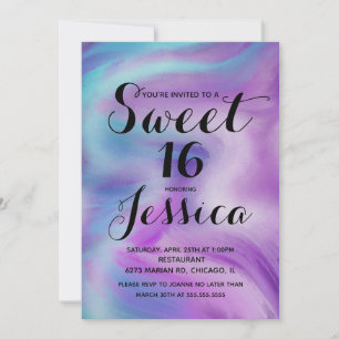 Liquid Ink Colourful Purple Marble Swirl Invitation