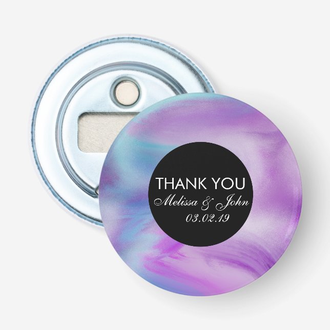 Liquid Ink Colourful Purple Marble Swirl Thank You Bottle Opener (Front)