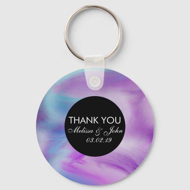 Liquid Ink Colourful Purple Marble Swirl Thank You Keychain (Front)