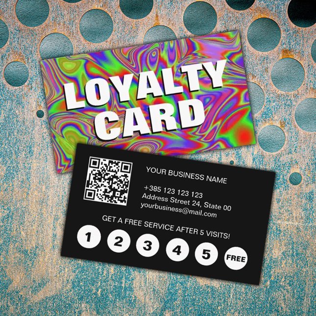 Liquid Iridescent Rainbow Texture QR Code Loyalty Card (Creator Uploaded)