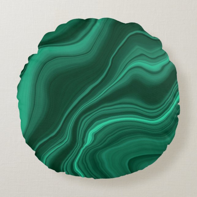 Liquid Malachite Dream #1 Round Pillow (Front)
