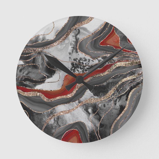 Liquid Marble Agate Glitter Glam #13 Faux Glitter Round Clock (Front)
