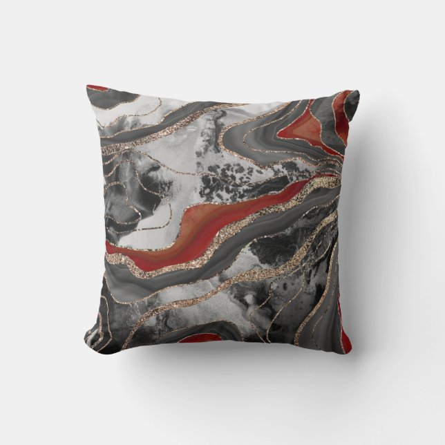 Liquid Marble Agate Glitter Glam #13 Faux Glitter Throw Pillow (Front)