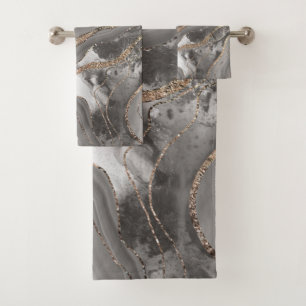 Liquid Marble Agate Glitter Glam #4 (Faux Glitter) Bath Towel Set