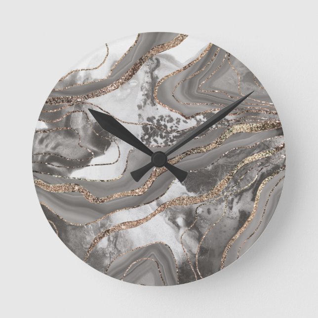 Liquid Marble Agate Glitter Glam #4 (Faux Glitter) Round Clock (Front)