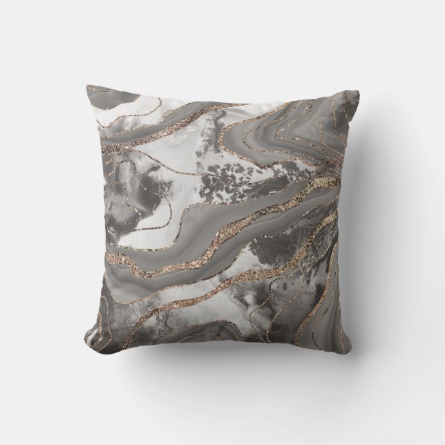 Liquid Marble Agate Glitter Glam #4 (Faux Glitter) Throw Pillow (Front)
