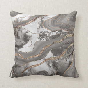 Liquid Marble Agate Glitter Glam #4 (Faux Glitter) Throw Pillow