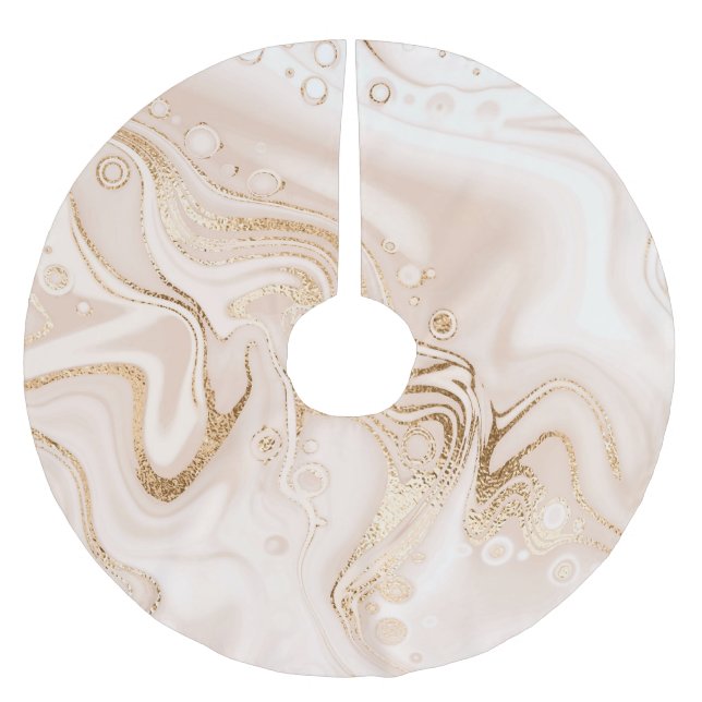 Liquid Marble: Artistic Gold Splash Brushed Polyester Tree Skirt (Front)