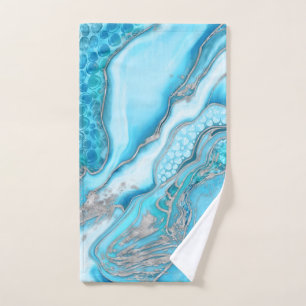 Liquid Marble -Blue quartz and gemstones Bath Towel Set